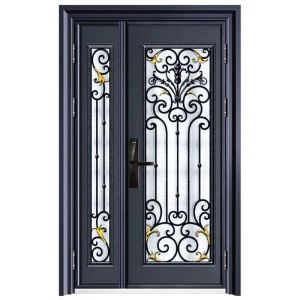 Tvöfaldur gler smíðajárnsöryggishurð